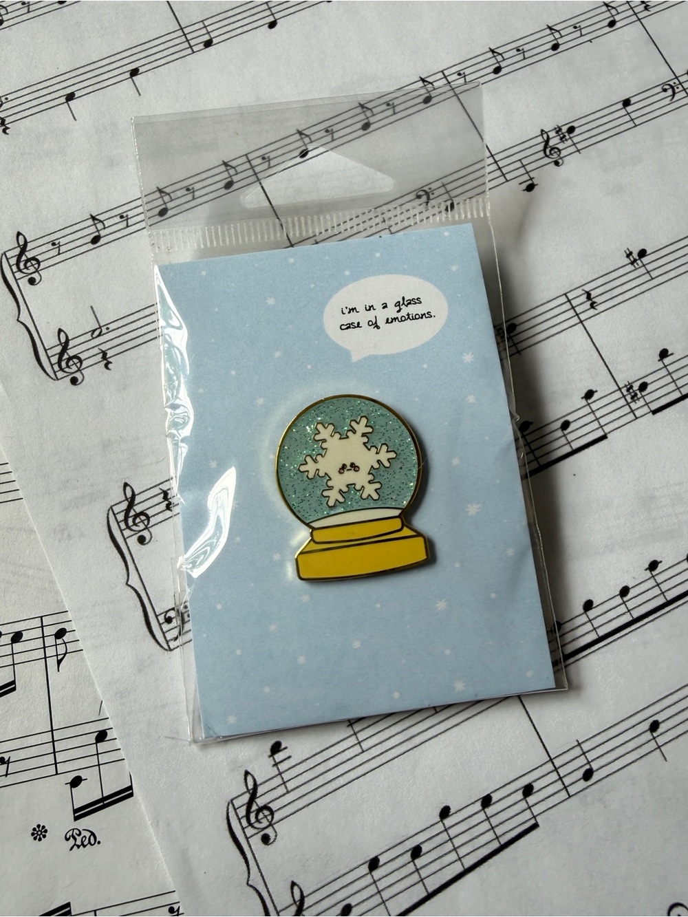 Snowflake Snow Globe Enamel Pin - Blue & Yellow